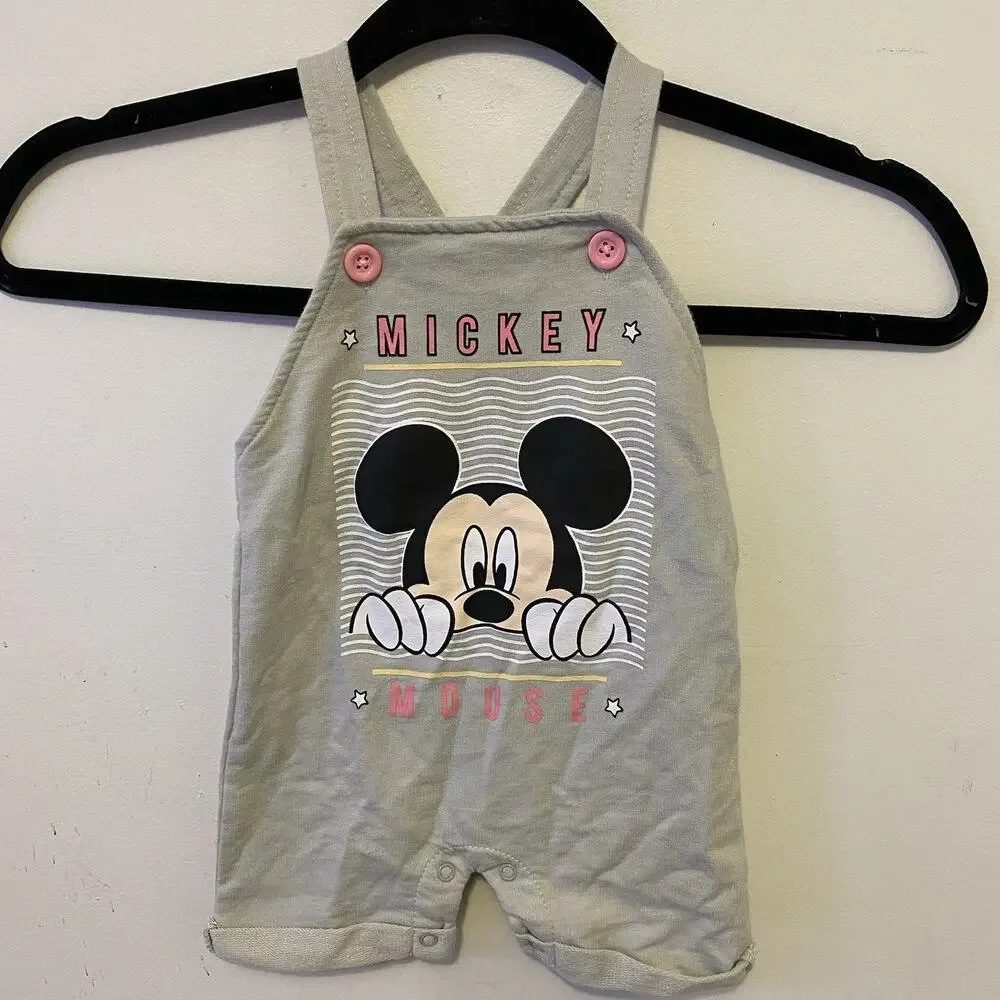 Disney Baby Mickey Mouse Romper Size 3/6 months Striped Gray Soft Comfortable